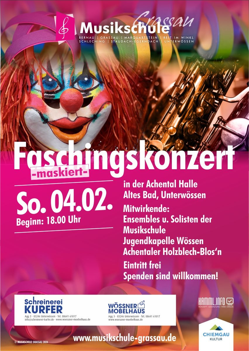 Plakat des Unterwössner Faschingskonzerts der Musikschule